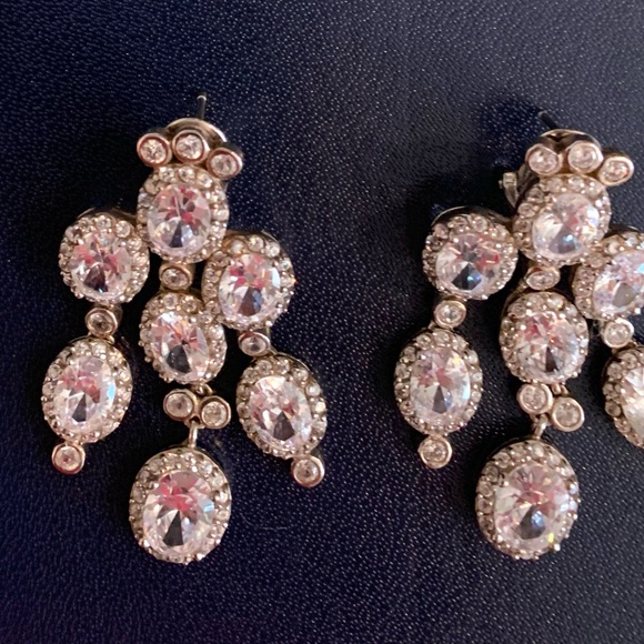 Fabulous Silver Chandelier CZ Earrings with Posts/Omega Backs - Picture 3 of 4